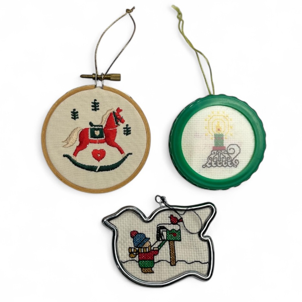 Festive Embroidered and Cross Stitched Holiday Ornaments